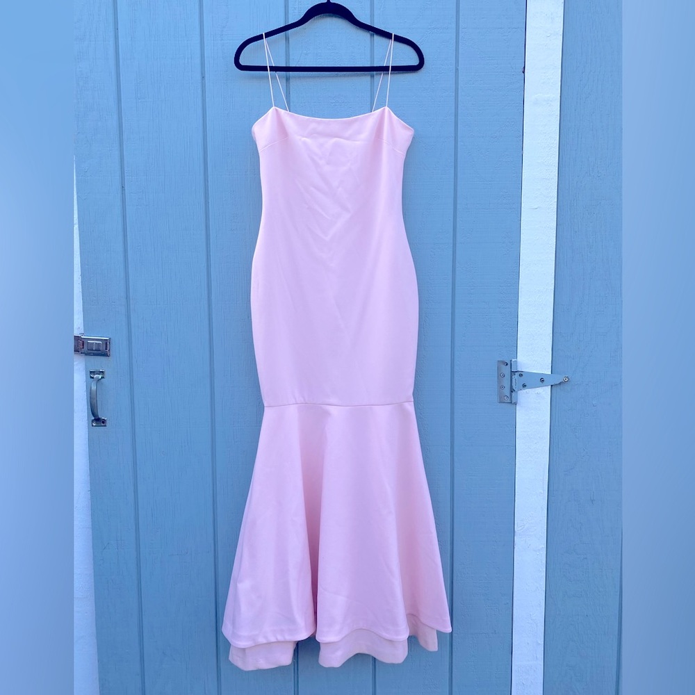 powder pink mermaid cut spaghetti strap gown; Likely brand size 8